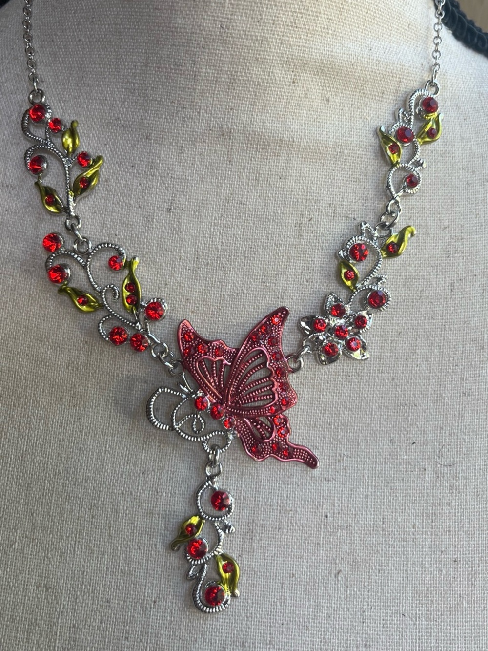 Red Butterfly Vine Necklace - Women's Jewelry